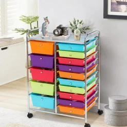 Rolling Storage Cart 15 Drawer Organizer With Wheels Craft Office Supply Organizer Steel Frame Multicolor Drawers