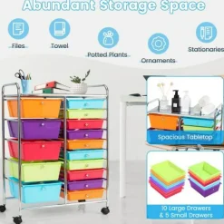 Rolling Storage Cart 15 Drawer Organizer With Wheels Craft Office Supply Organizer Steel Frame Multicolor Drawers