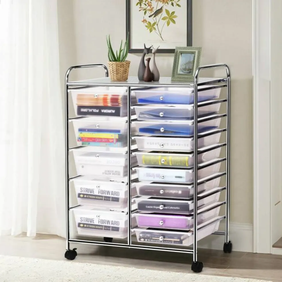 Rolling Storage Cart 15 Drawer Organizer With Wheels Craft Office Supply Organizer Steel Frame Multicolor Drawers