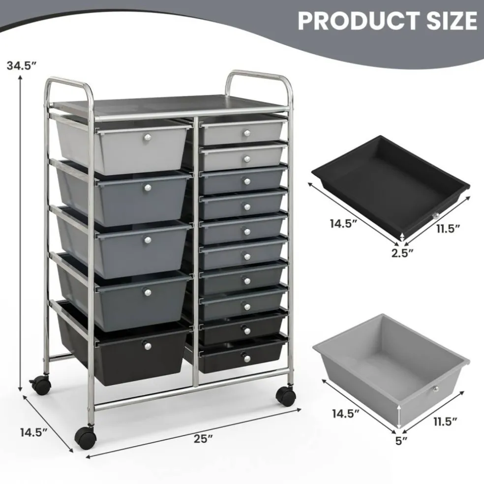 Rolling Storage Cart 15 Drawer Organizer With Wheels Craft Office Supply Organizer Steel Frame Multicolor Drawers