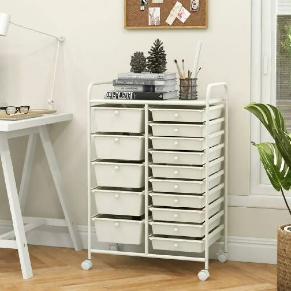 Rolling Storage Cart 15 Drawer Organizer With Wheels Craft Office Supply Organizer Steel Frame Multicolor Drawers