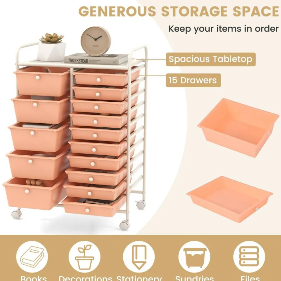 Rolling Storage Cart 15 Drawer Organizer With Wheels Craft Office Supply Organizer Steel Frame Multicolor Drawers