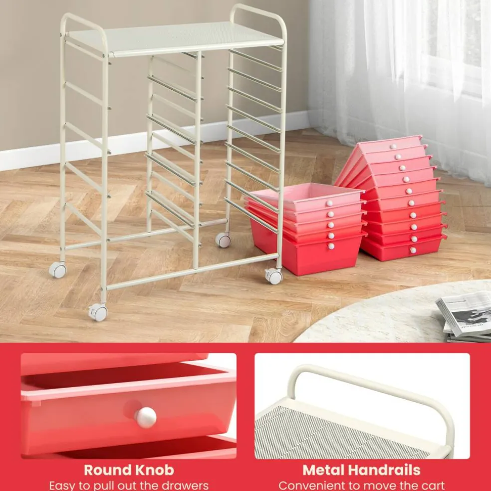 Rolling Storage Cart 15 Drawer Organizer With Wheels Craft Office Supply Organizer Steel Frame Multicolor Drawers