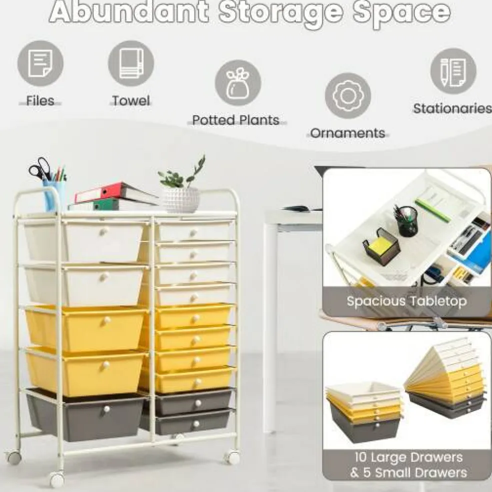 Rolling Storage Cart 15 Drawer Organizer With Wheels Craft Office Supply Organizer Steel Frame Multicolor Drawers