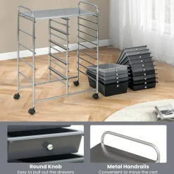 Rolling Storage Cart 15 Drawer Organizer With Wheels Craft Office Supply Organizer Steel Frame Multicolor Drawers