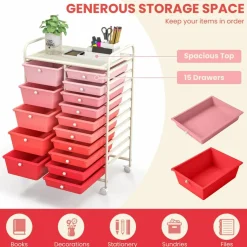 Rolling Storage Cart 15 Drawer Organizer With Wheels Craft Office Supply Organizer Steel Frame Multicolor Drawers