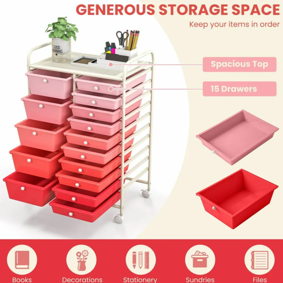 Rolling Storage Cart 15 Drawer Organizer With Wheels Craft Office Supply Organizer Steel Frame Multicolor Drawers