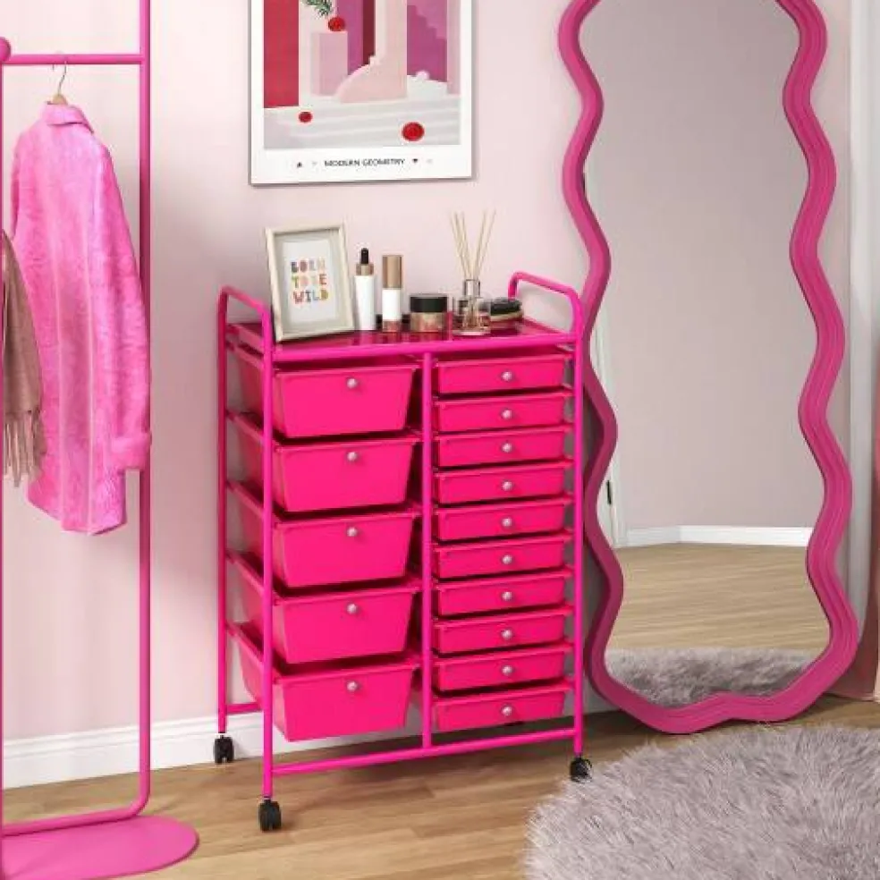 Rolling Storage Cart 15 Drawer Organizer With Wheels Craft Office Supply Organizer Steel Frame Multicolor Drawers