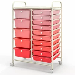 Rolling Storage Cart 15 Drawer Organizer With Wheels Craft Office Supply Organizer Steel Frame Multicolor Drawers