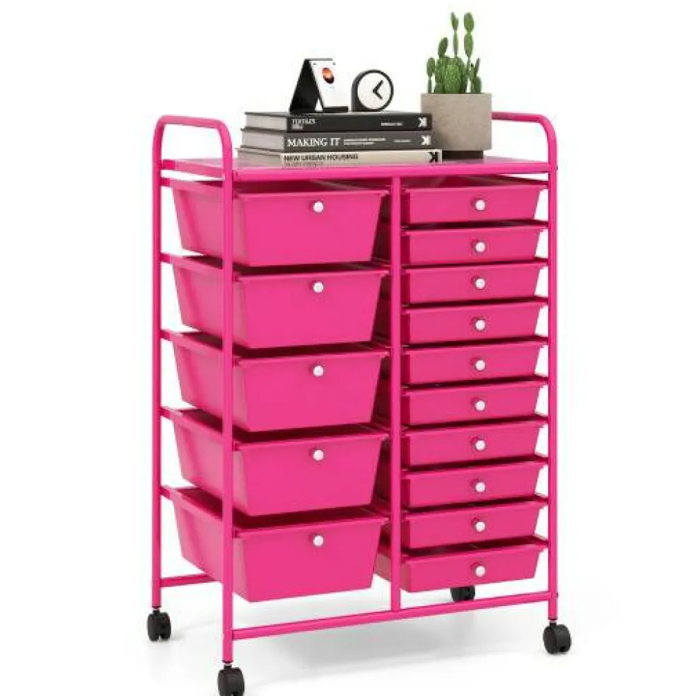 Rolling Storage Cart 15 Drawer Organizer With Wheels Craft Office Supply Organizer Steel Frame Multicolor Drawers