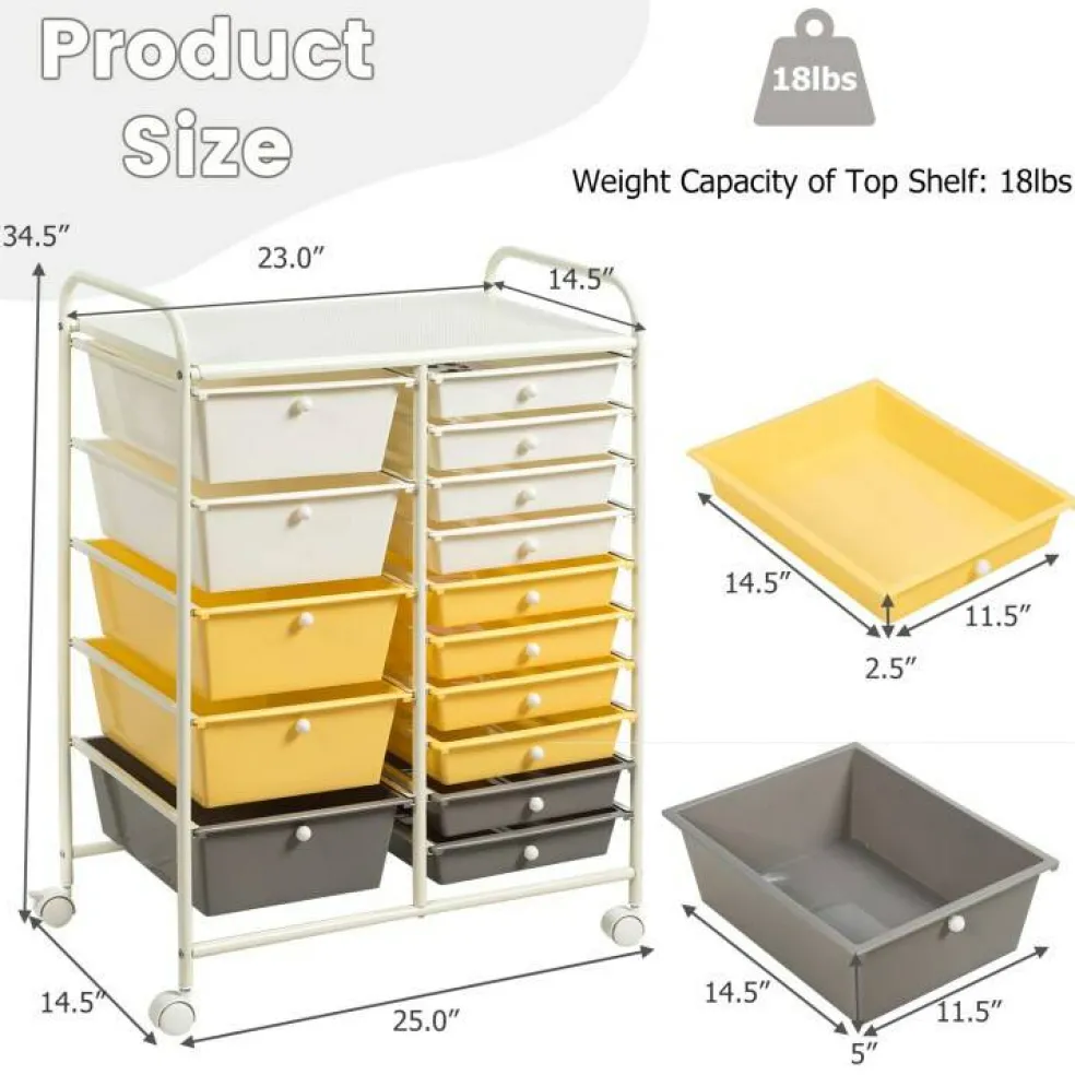 Rolling Storage Cart 15 Drawer Organizer With Wheels Craft Office Supply Organizer Steel Frame Multicolor Drawers