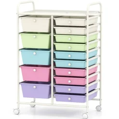 Rolling Storage Cart 15 Drawer Organizer With Wheels Craft Office Supply Organizer Steel Frame Multicolor Drawers