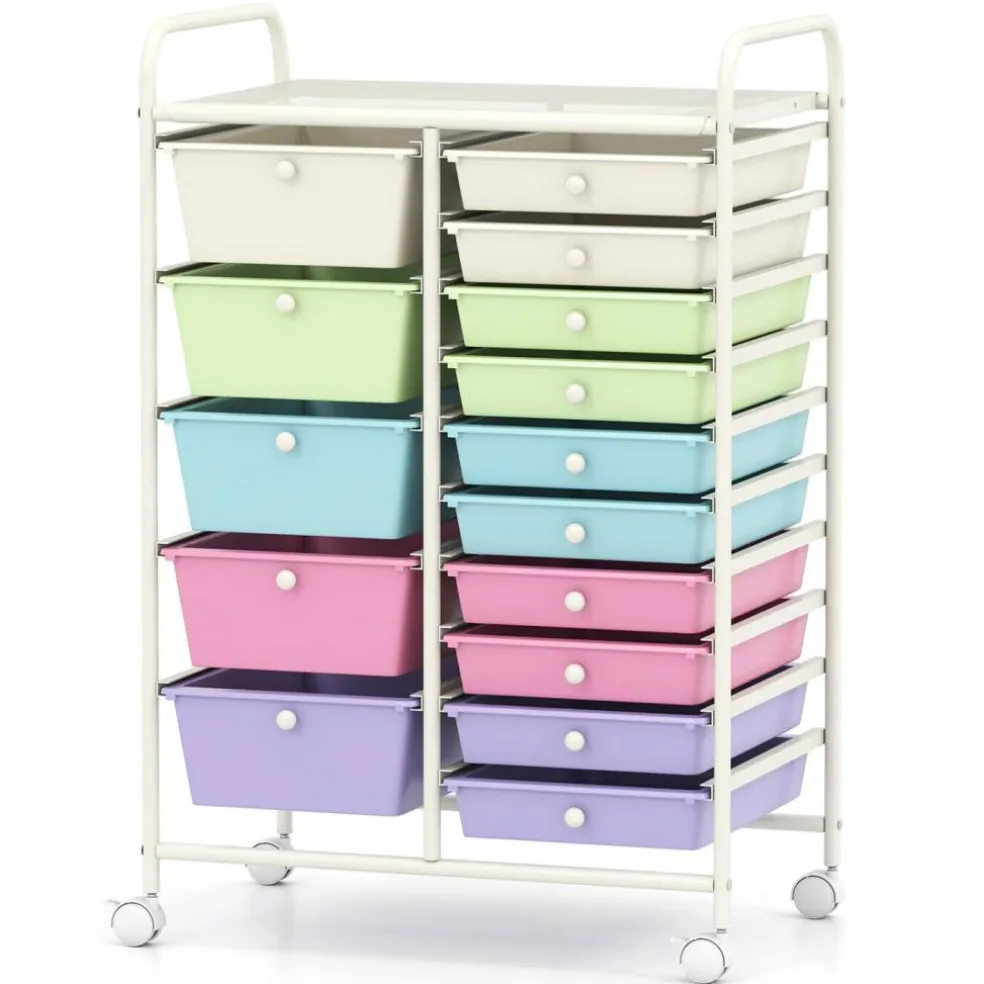 Rolling Storage Cart 15 Drawer Organizer With Wheels Craft Office Supply Organizer Steel Frame Multicolor Drawers