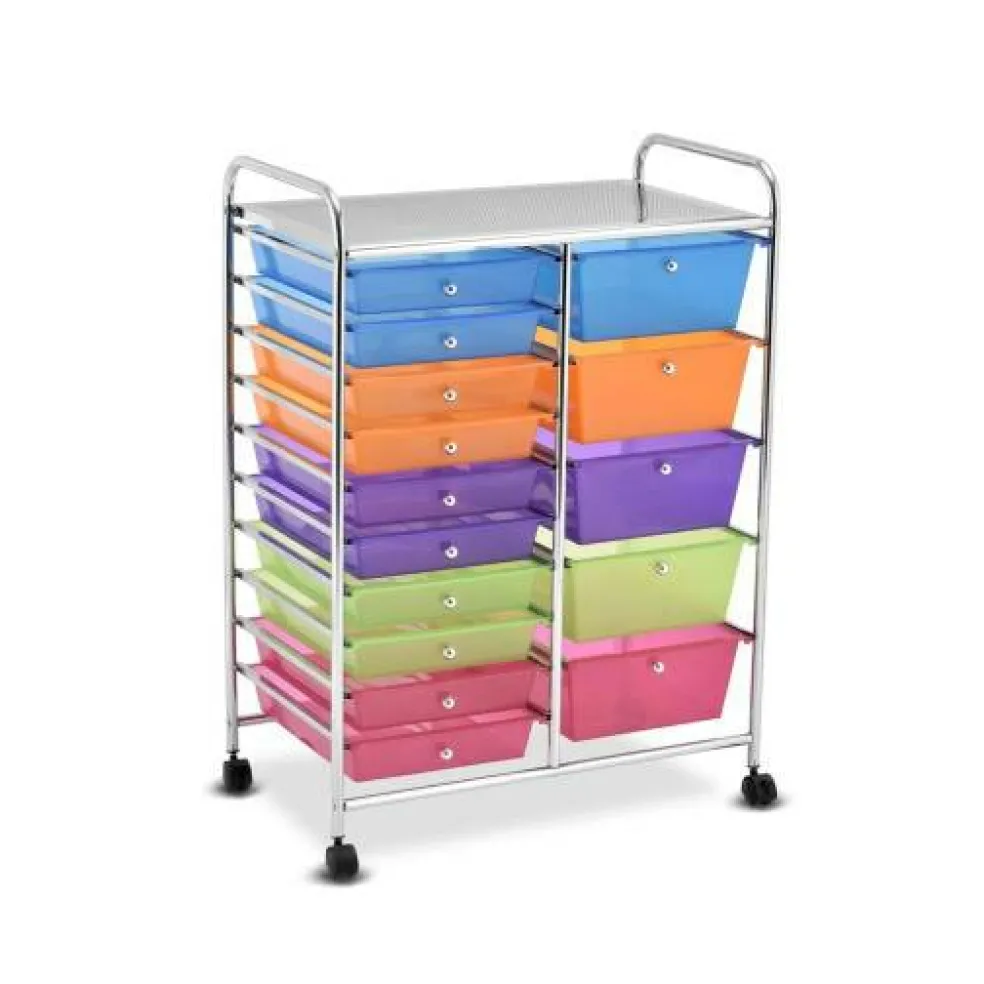 Rolling Storage Cart 15 Drawer Organizer With Wheels Craft Office Supply Organizer Steel Frame Multicolor Drawers