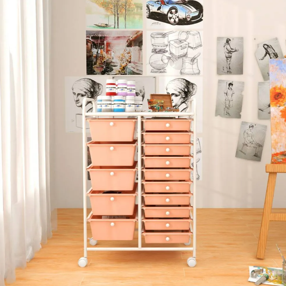Rolling Storage Cart 15 Drawer Organizer With Wheels Craft Office Supply Organizer Steel Frame Multicolor Drawers