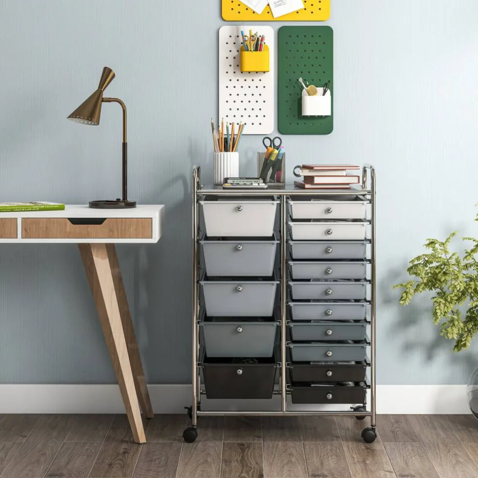 Rolling Storage Cart 15 Drawer Organizer With Wheels Craft Office Supply Organizer Steel Frame Multicolor Drawers