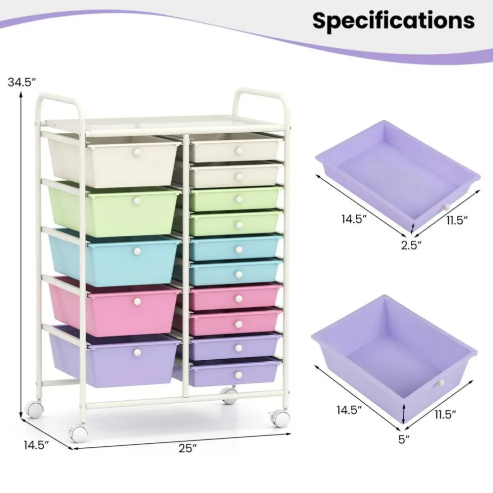 Rolling Storage Cart 15 Drawer Organizer With Wheels Craft Office Supply Organizer Steel Frame Multicolor Drawers