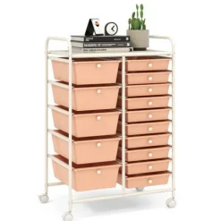 Rolling Storage Cart 15 Drawer Organizer With Wheels Craft Office Supply Organizer Steel Frame Multicolor Drawers