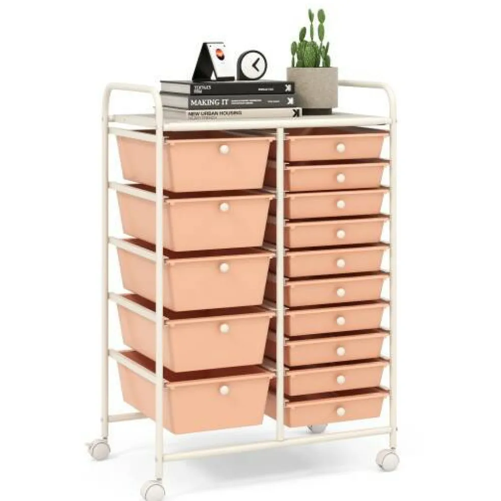 Rolling Storage Cart 15 Drawer Organizer With Wheels Craft Office Supply Organizer Steel Frame Multicolor Drawers