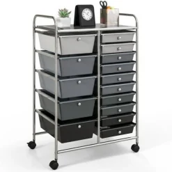 Rolling Storage Cart 15 Drawer Organizer With Wheels Craft Office Supply Organizer Steel Frame Multicolor Drawers
