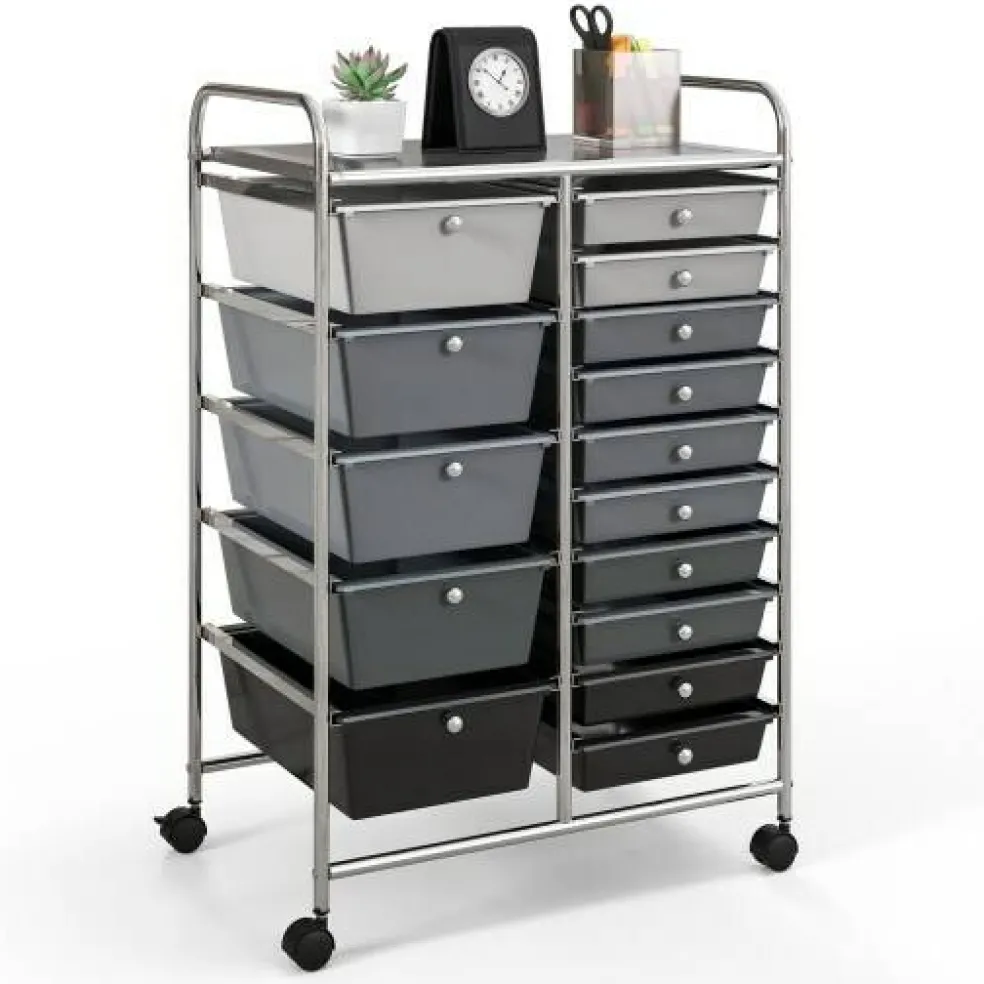 Rolling Storage Cart 15 Drawer Organizer With Wheels Craft Office Supply Organizer Steel Frame Multicolor Drawers