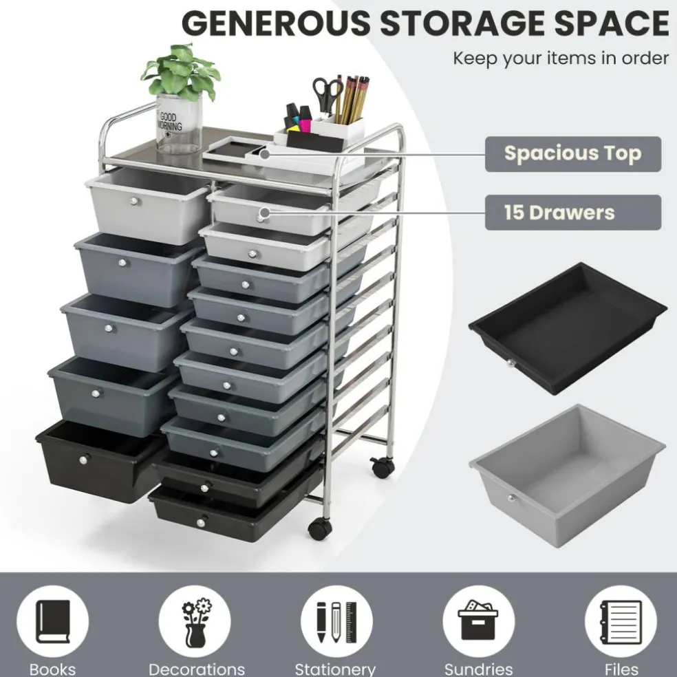 Rolling Storage Cart 15 Drawer Organizer With Wheels Craft Office Supply Organizer Steel Frame Multicolor Drawers