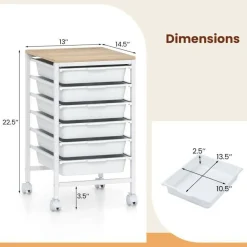 Rolling Storage Cart MDF Metal 6-Drawer Organizer