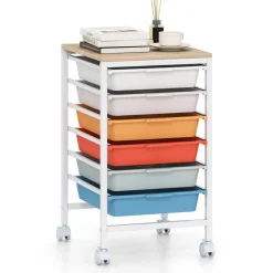 Rolling Storage Cart MDF Metal 6-Drawer Organizer