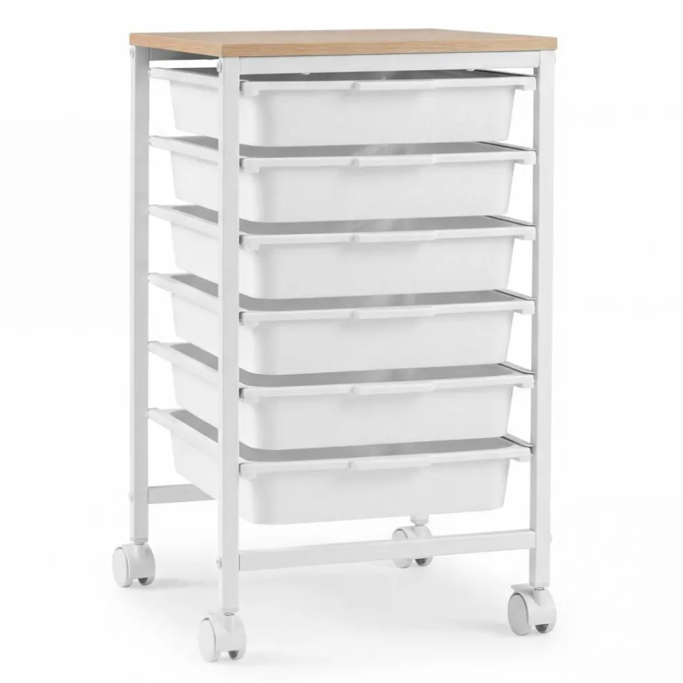 Rolling Storage Cart MDF Metal 6-Drawer Organizer
