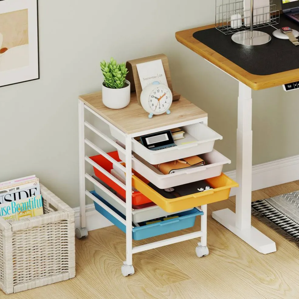 Rolling Storage Cart MDF Metal 6-Drawer Organizer