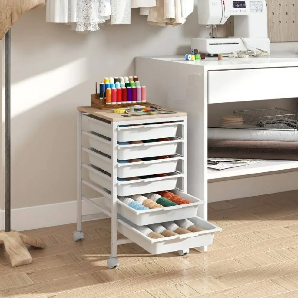 Rolling Storage Cart MDF Metal 6-Drawer Organizer