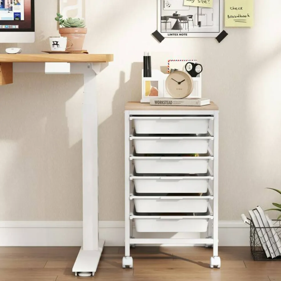 Rolling Storage Cart MDF Metal 6-Drawer Organizer