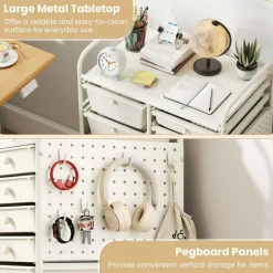 Rolling Storage Cart with 15 Drawers, Mobile Organizer with Pegboard, Removable Drawers, Metal Frame, 360° Casters