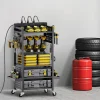 Rolling Tool Cart with Power Strip, 5 Tier Garage Organizer Cart with 8 AC Outlets, Drill Holder and Locking Wheels for Workshop Storage
