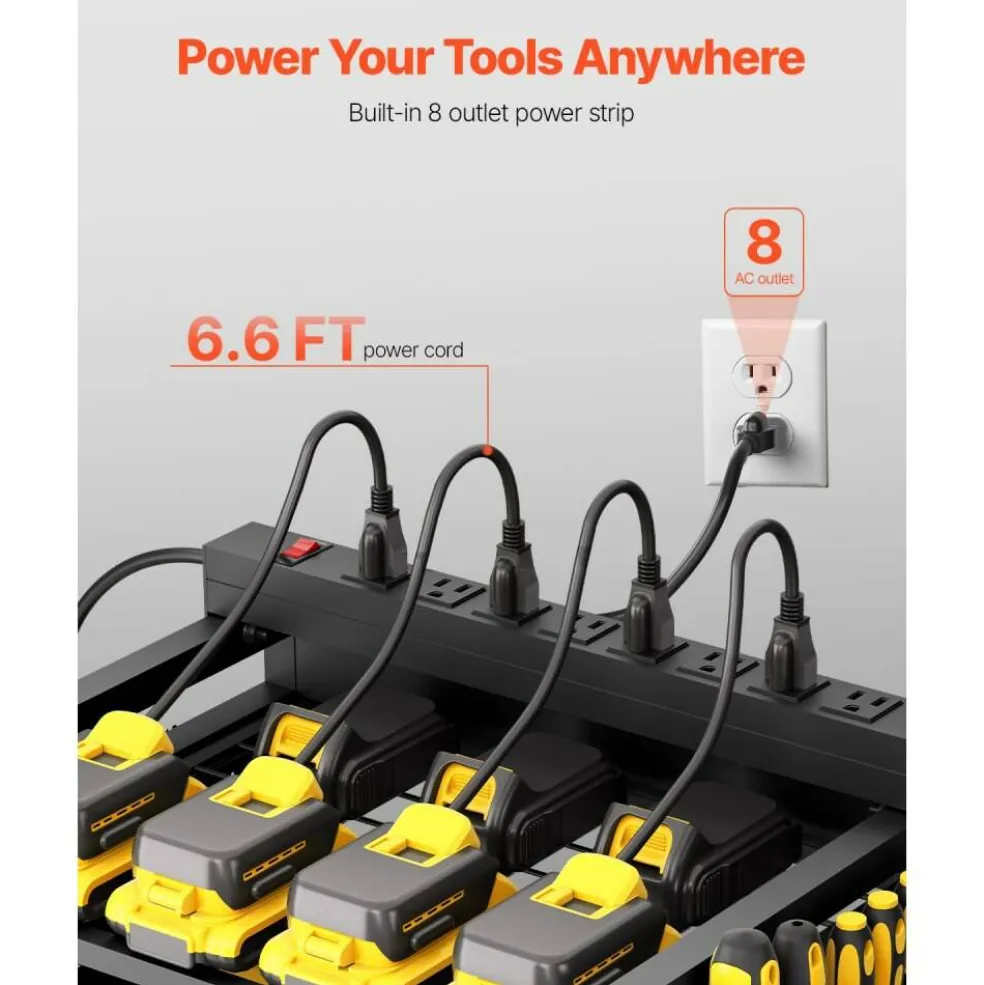 Rolling Tool Cart with Power Strip, 5 Tier Garage Organizer Cart with 8 AC Outlets, Drill Holder and Locking Wheels for Workshop Storage