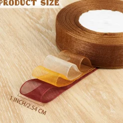 4 Rolls Fall Sheer Chiffon Ribbon 200 Yards Autumn Pure Color Fabric Polyester Wrapping Ribbon Transparent Organza Gift Wrapping for Thanksgiving Presents Party Decor(1'' Wide)