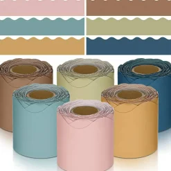 6 Rolls 196.8 ft Colorful Borders for Bulletin Board, Scalloped Trim Bulletin Board Decorations for Classroom Valentine's Day Decor(Advanced Grey)