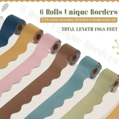 6 Rolls 196.8 ft Colorful Borders for Bulletin Board, Scalloped Trim Bulletin Board Decorations for Classroom Valentine's Day Decor(Advanced Grey)