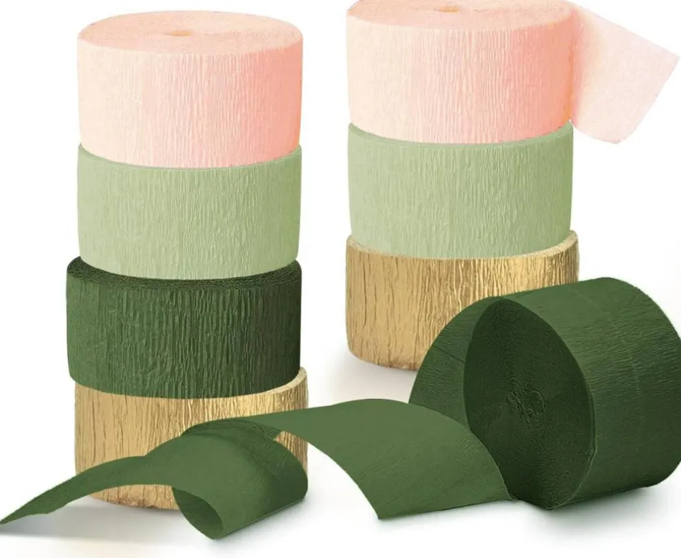 8 Rolls Moss Sage Green Pink Crepe Paper Streamers(Moss Green)