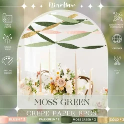 8 Rolls Moss Sage Green Pink Crepe Paper Streamers(Moss Green)