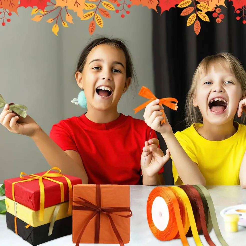 4 Rolls Thanksgiving Fall Ribbon Set for Autumn Wreath Party Bows
