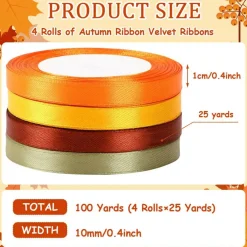 4 Rolls Thanksgiving Fall Ribbon Set for Autumn Wreath Party Bows