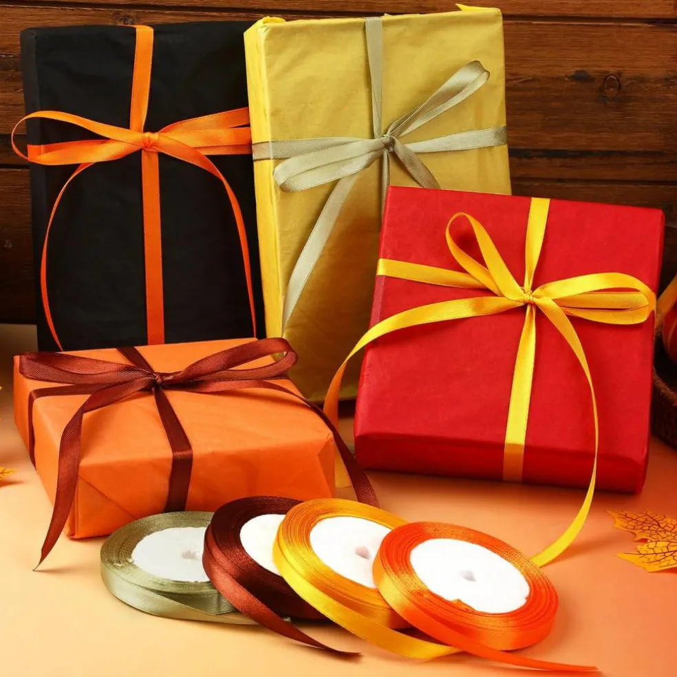 4 Rolls Thanksgiving Fall Ribbon Set for Autumn Wreath Party Bows