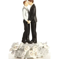Romance Gay Rose Pearl Wedding Cake Topper (Silver)