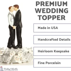 Romance Gay Rose Pearl Wedding Cake Topper (Silver)