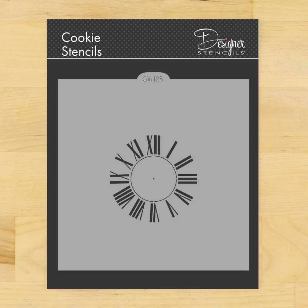 Roman Numeral Clock Cookie & Craft Stencil | CM125 by Designer Stencils | Cookie Decorating Tools |