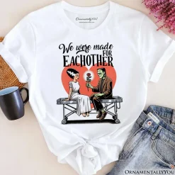 Romantic Frankenstein and Bride T-Shirt, We Were Made for Each Other Tee for Spooky Couples