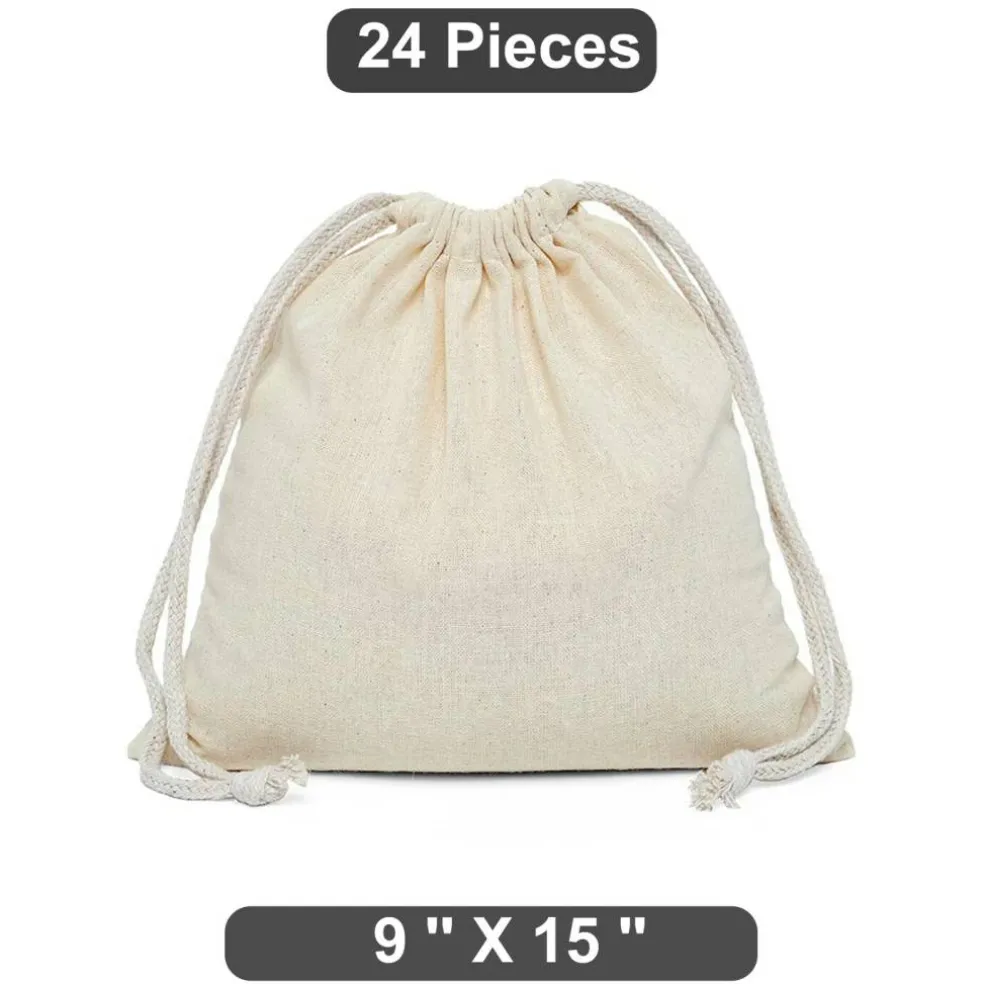 Roomy 9" x 15" Plain Cotton Muslin Pouch