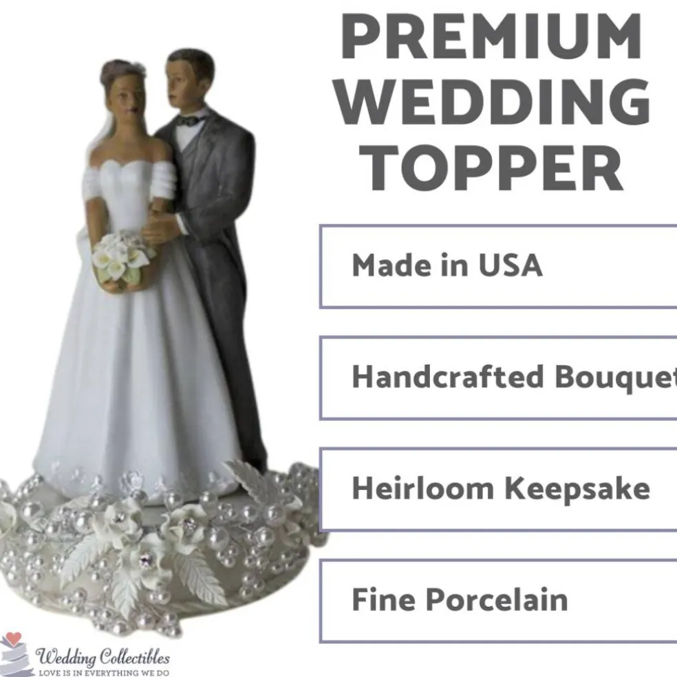 Rose and Pearls Classic African American Cake Topper (Silver)