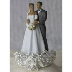 Rose and Pearls Classic African American Cake Topper (Silver)